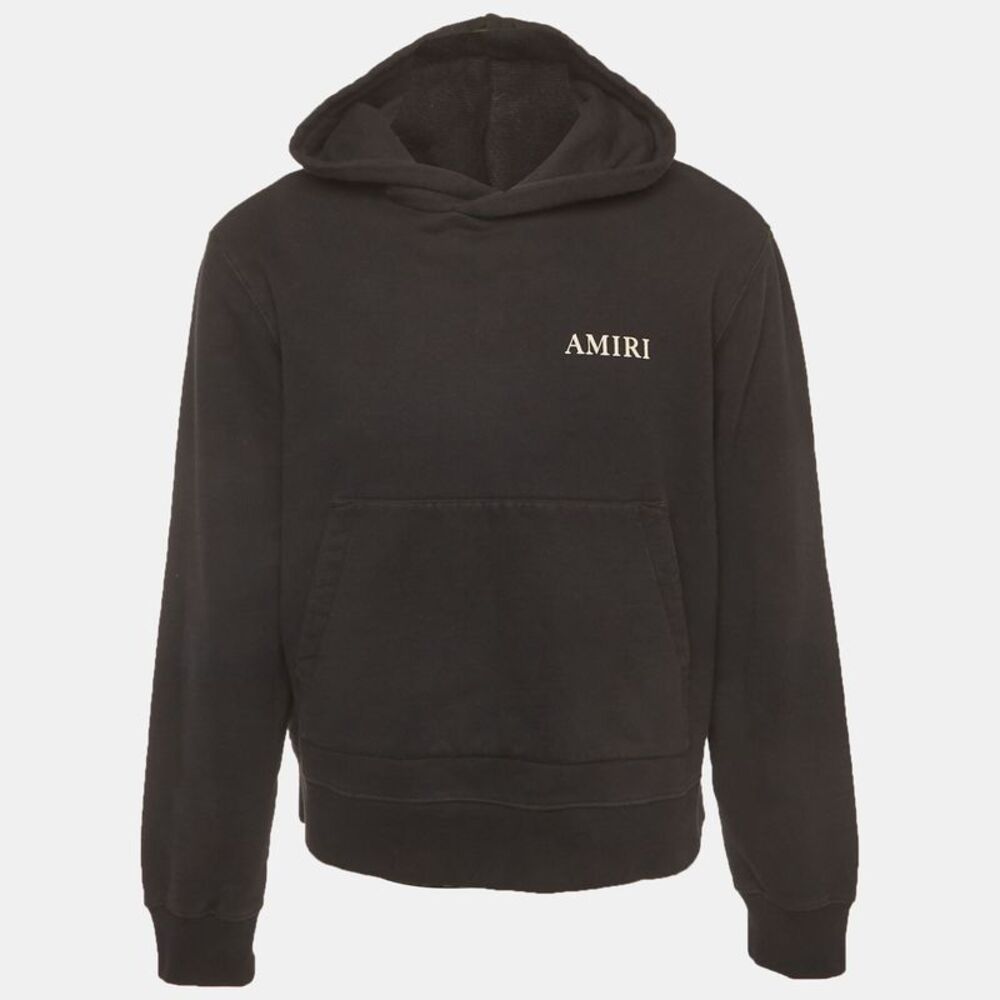 Amiri Black Logo Print Cotton Knit Hoodie L